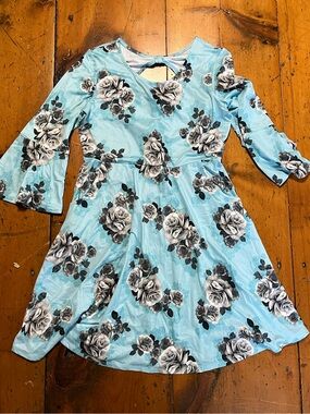 JUSTICE 14 16 XL Sky blue pastel black white floral dress